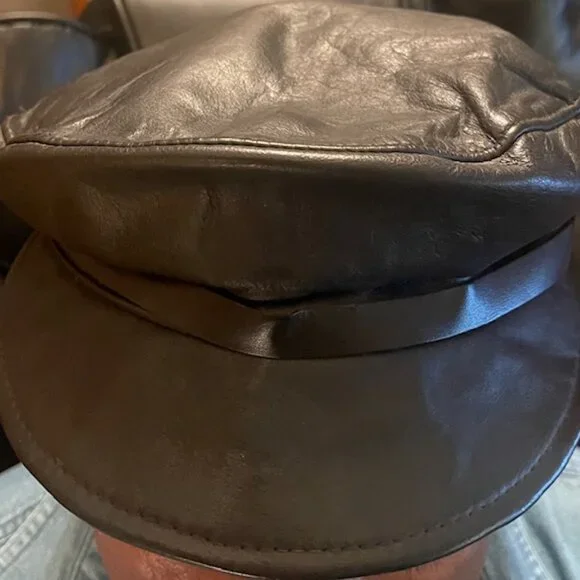 1990s Black Leather Harley Davidson Motorcycle Cap Leather Band - Picture 2 of 9